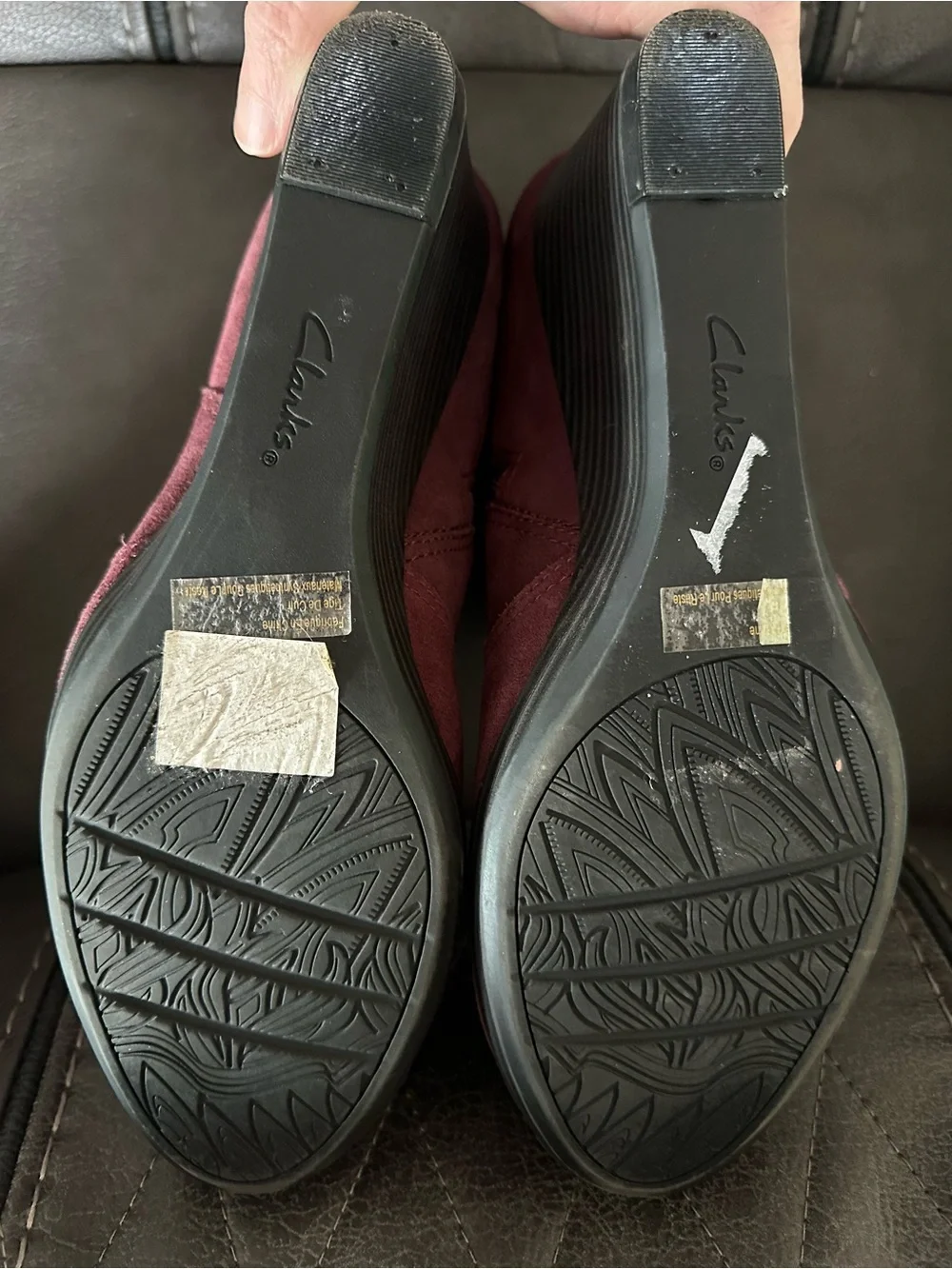 Clarks artisan Wine Suede Wedge Ankle Booties